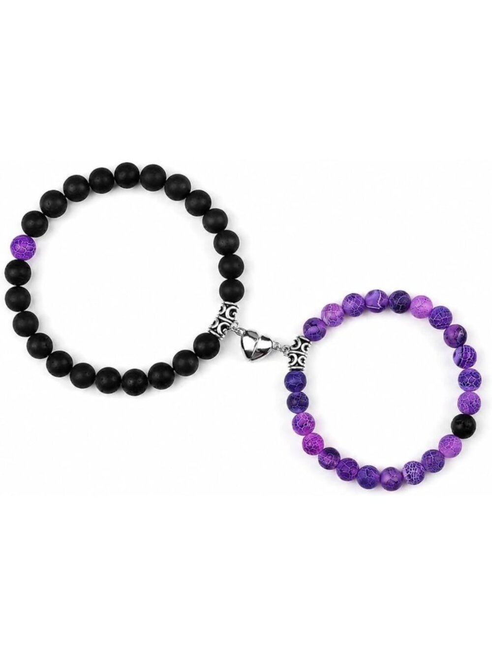 Couples Magnetic Healing Bracelets Set of 2 - Natural Stone Bead Stretch Gift